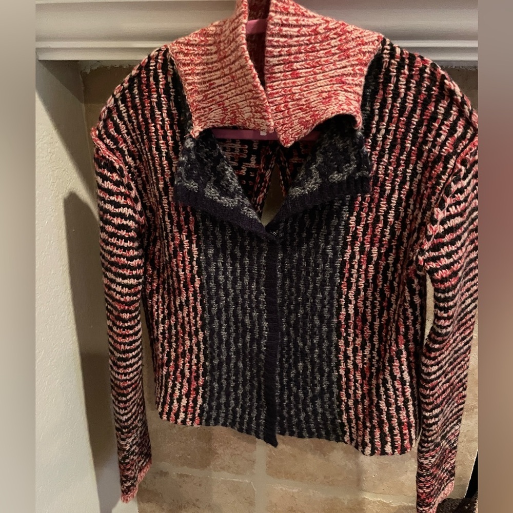 Free People Open Back Wool Crop Cardigan Mix pattern Boho Festival Casual S